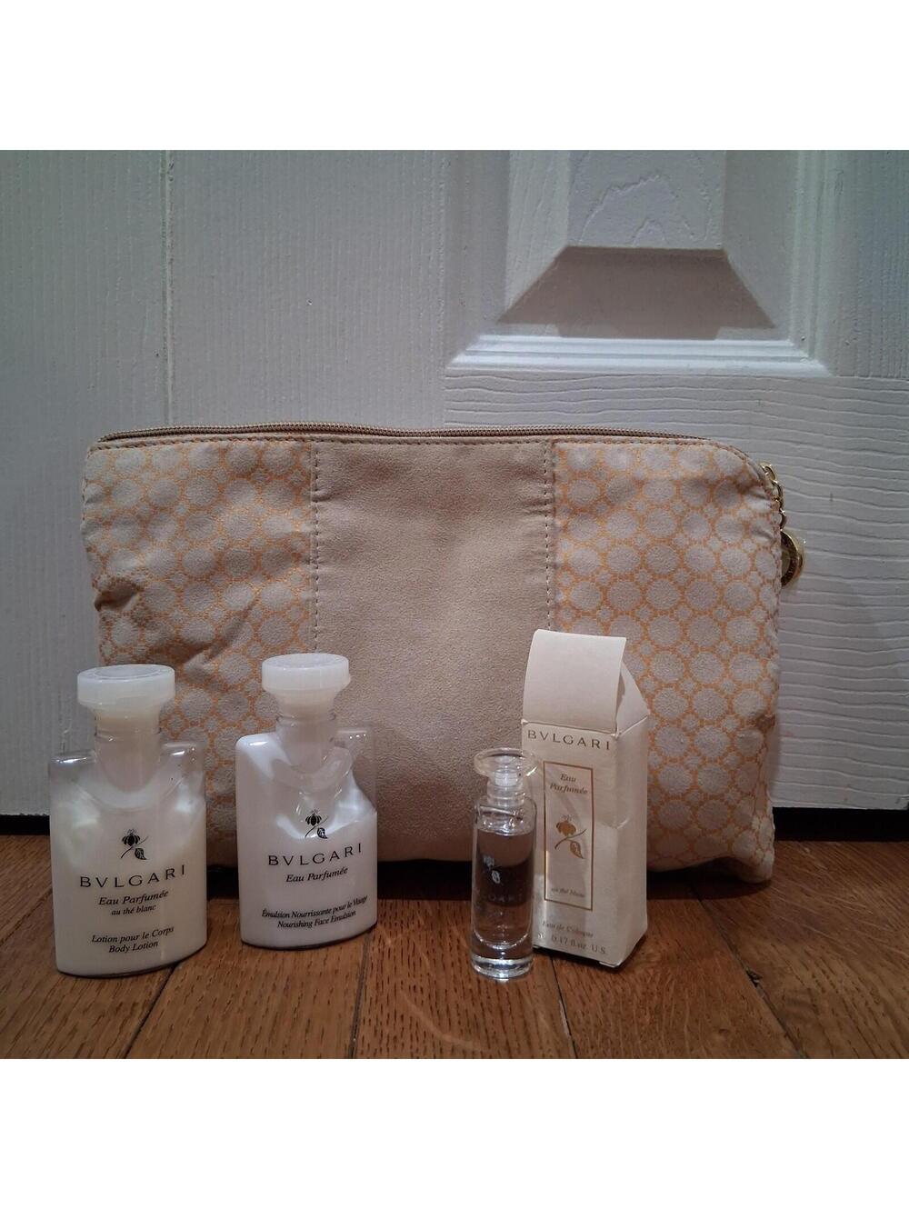 BVLGARI Eau Parfumee au The Blanc Travel Gift Set White Tea Cologne Lotion Pouch